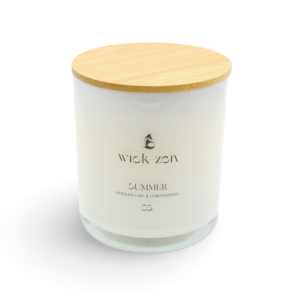 Wick-Zen Summer candle, Persian Lime & Lemongrass, white jar with bamboo lid