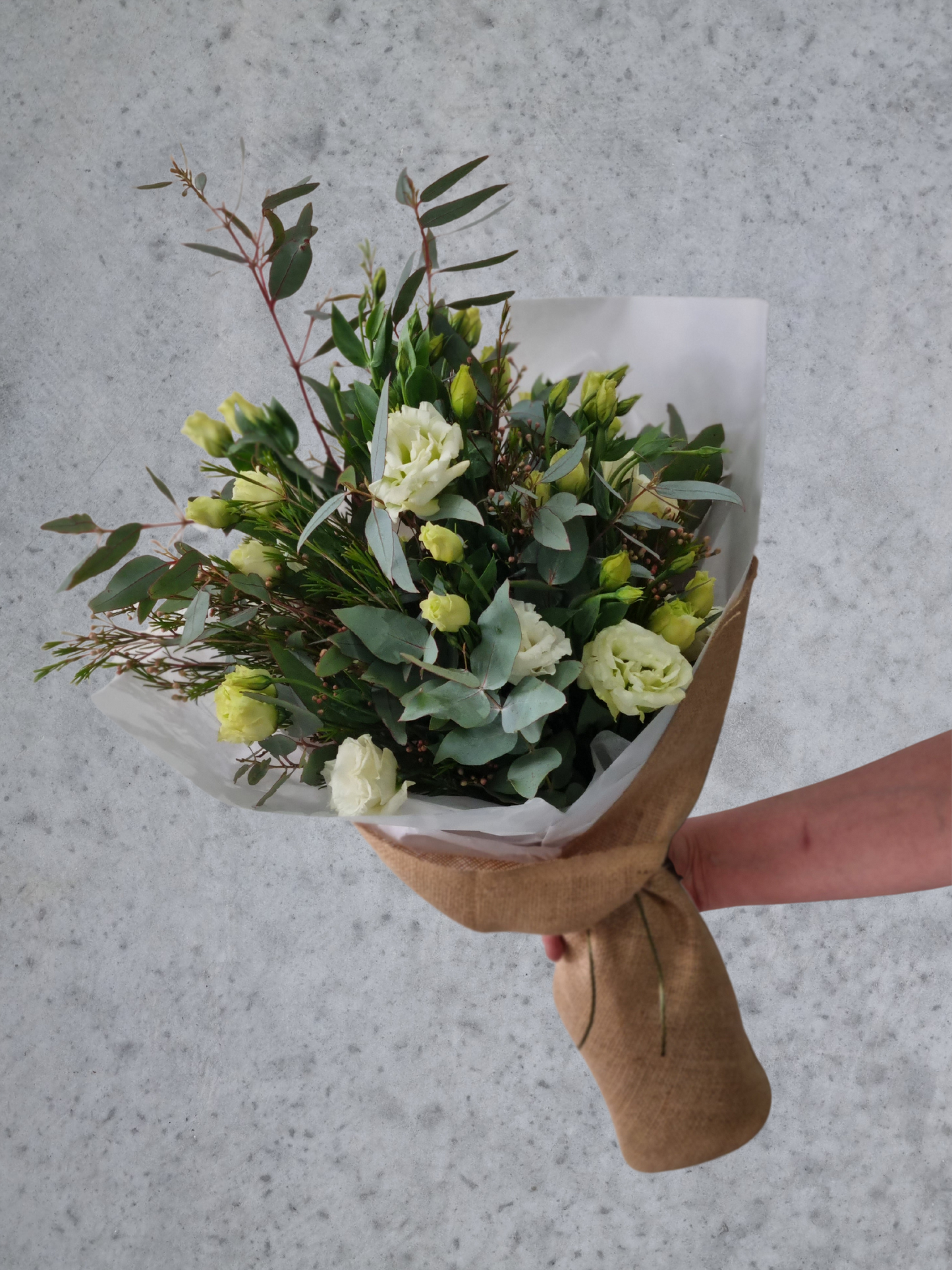 Lisianthus and Geraldton Wax Flower Bouquet