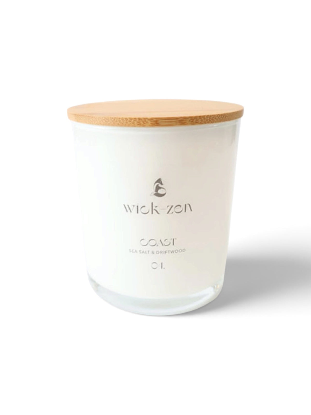 Wick-Zen Coast candle, Sea Salt & Driftwood, white jar with bamboo lid