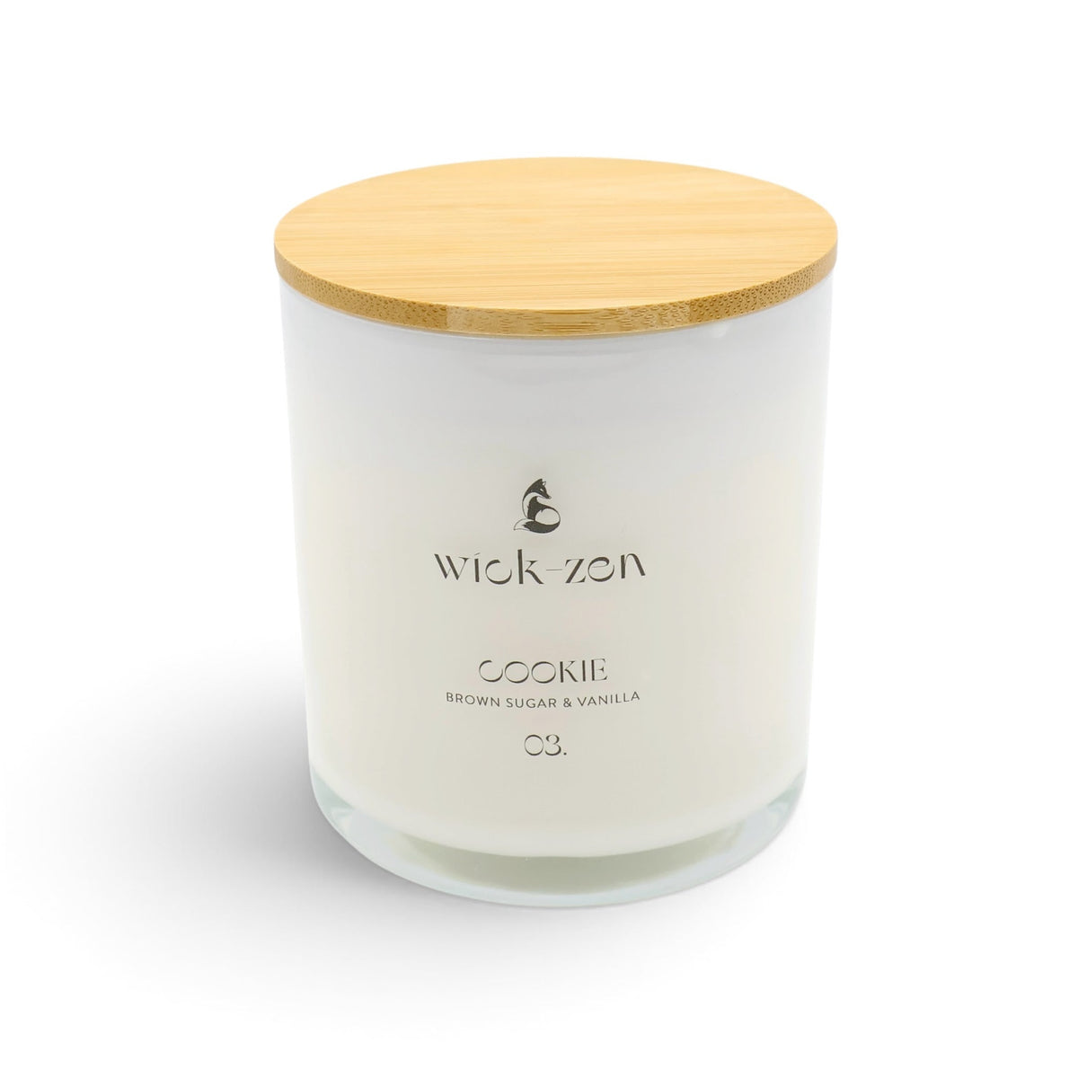 Wick-Zen Cookie candle, Brown Sugar & Vanilla, white jar with bamboo lid