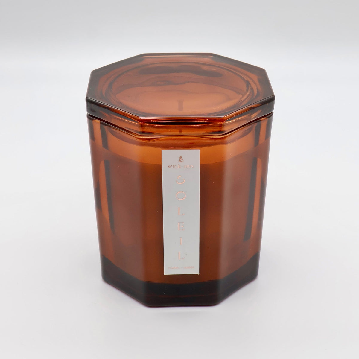Wick-Zen Soleil limited edition candle in amber octagonal glass jar with lid